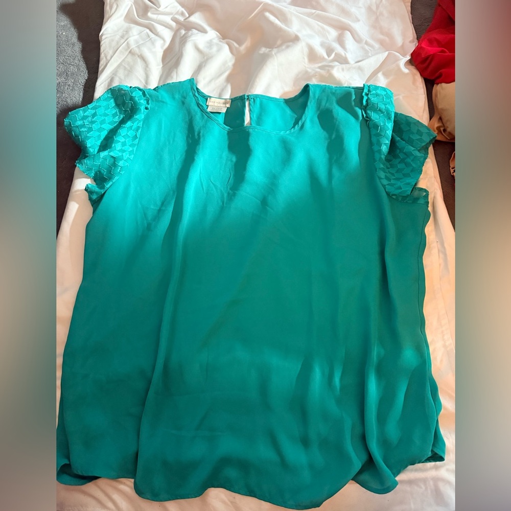 Van Heusen Turquoise Blouse with Textured Sleeves